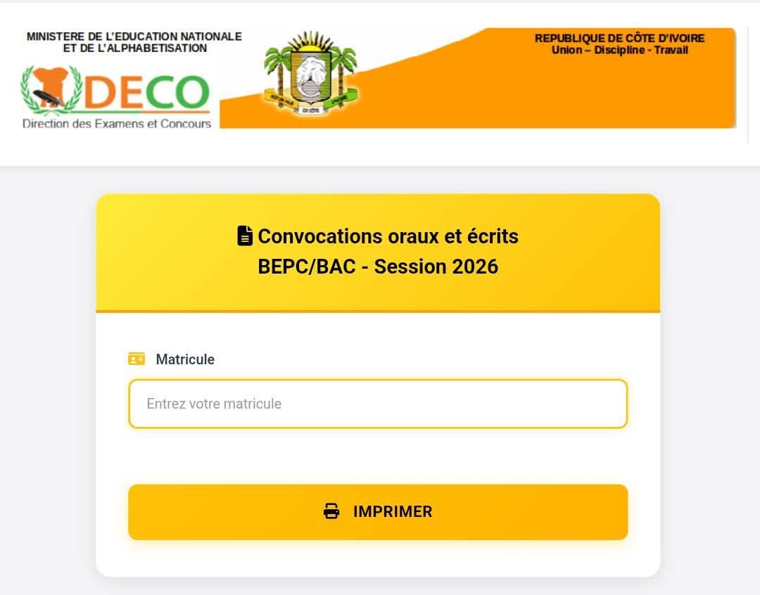 Lire la suite à propos de l’article Les convocations du CEPE, BEPC et BACCALAURÉAT, session 2026, sont disponibles Côte d&rsquo;Ivoire