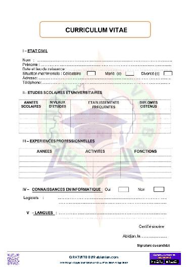 Première page : CV et Attestation sur l&rsquo;honneur ENA 2025 PDF