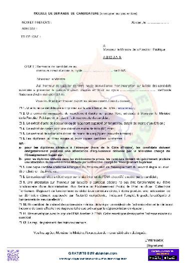 Première page : Modèle de demande de candidature ENA 2025 PDF