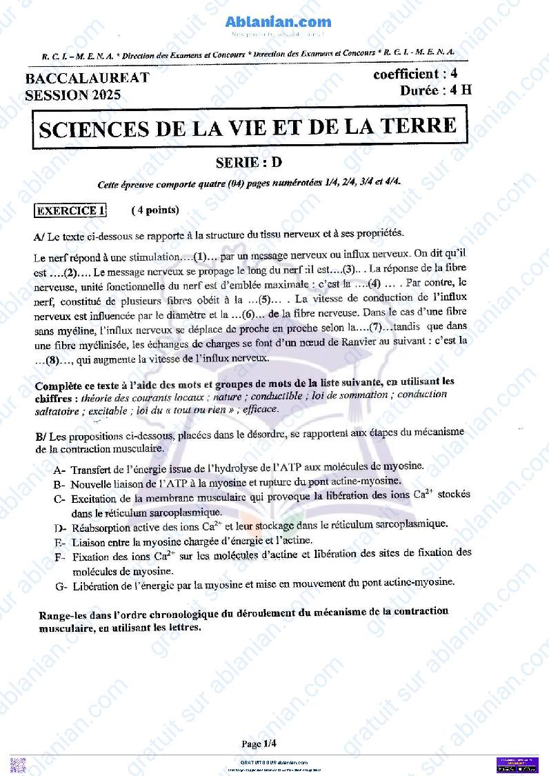 Première page : BAC 2025 Côte d&rsquo;Ivoire SUJET BAREME SVT SERIE D CORRECTIONS PDF