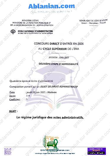 Première page : ENA Droit Administratif Cycle Supérieur 2025 concours direct PDF
