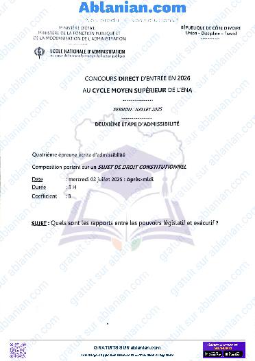 Première page : ENA Cycle Moyen Supérieur 2nd tour 2025 Droit constitutionnel PDF