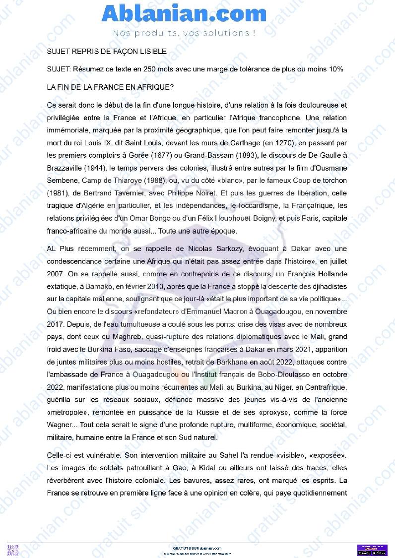 Première page : ENA Cycle Moyen Supérieur 2nd tour 2025 SUJET DE CONTRATION DE TEXTE PDF