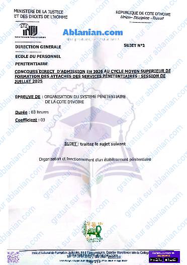 Première page : INFJ CMS ATTACHE DES SERVICES PENITENTIAIRES 2025 ORGANISATION DU SYSTÈME PENITENTIAIRE PDF