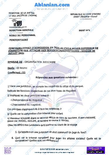 Première page : INFJ CMS ATTACHE DES SERVICES PENITENTIAIRES 2025 ORGANISATION JUDICIAIRE PDF