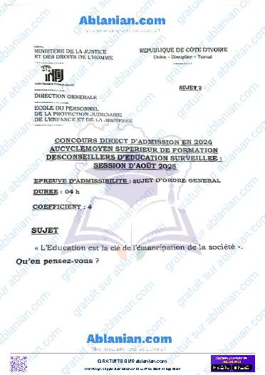 Première page : INFJ 2025 DES CONSEILLERS D&rsquo;EDUCATION SURVEILLEE CMS SUJET D&rsquo;ORDRE GENERAL PDF