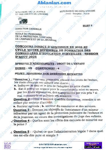Première page : INFJ 2025 DES CONSEILLERS D&rsquo;EDUCATION SURVEILLEE CMS droit des enfants PDF