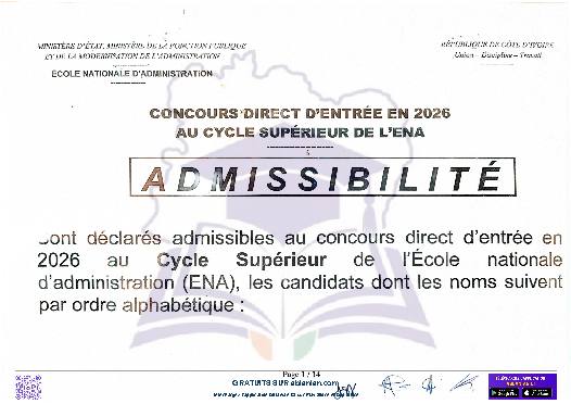 Première page : Résultats ENA cycle Supérieur (session écrite) 2025 PDF
