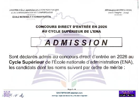 Première page : Résultats définitifs ENA cycle Supérieur 2025 PDF