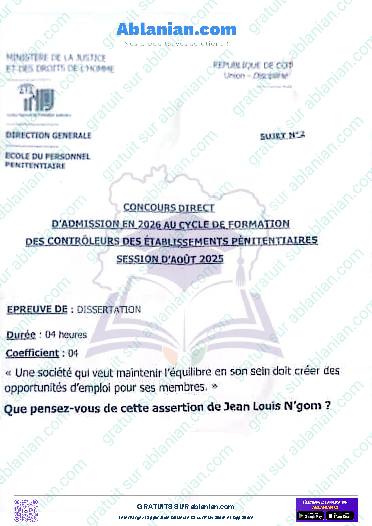 Première page : INFJ 2025 DES CONTROLEURS DES ETABLISSEMENTS PENITENTIAIRES (toutes les matières) PDF