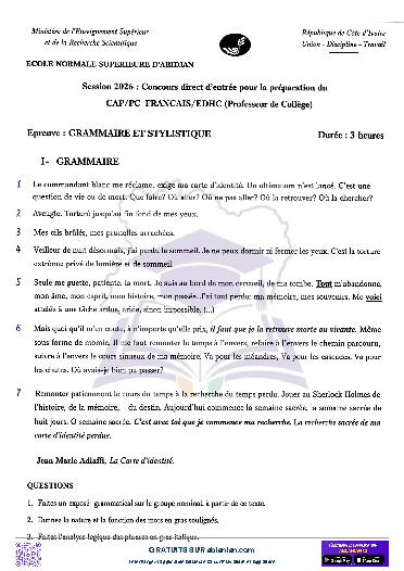 Première page : ANCIENS SUJETS ENS FRANCAIS PC 2026
