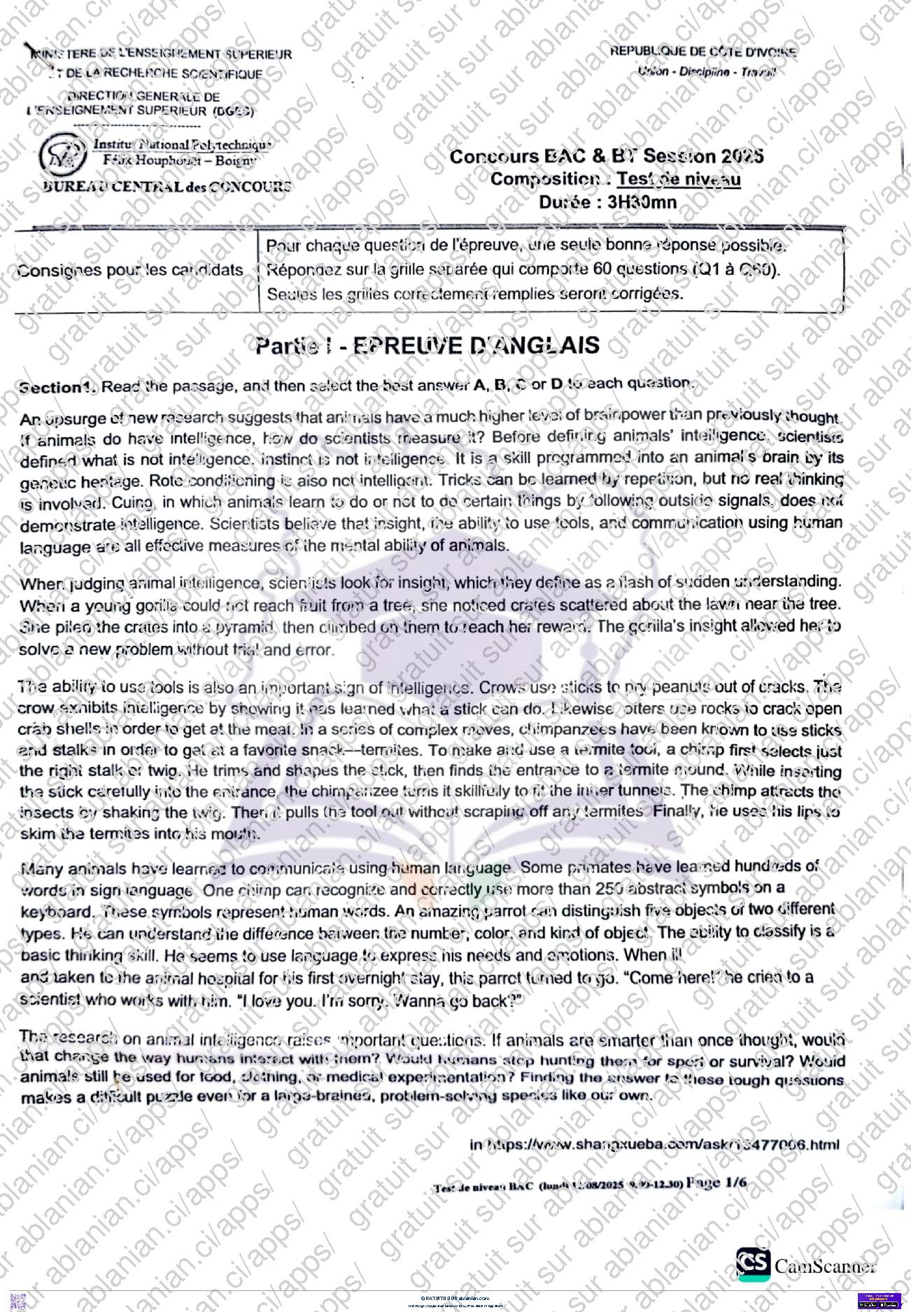 Première page : Anciens sujets INPHB