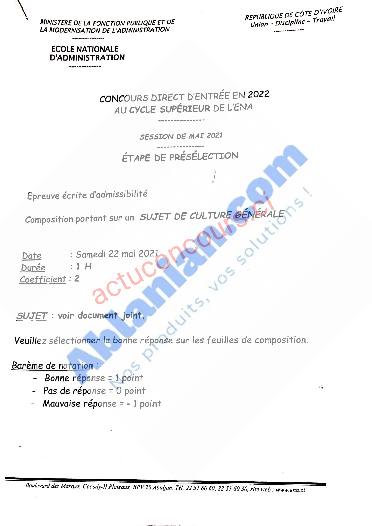 Première page : Sujets ENA 1er tour CS de plusieurs années