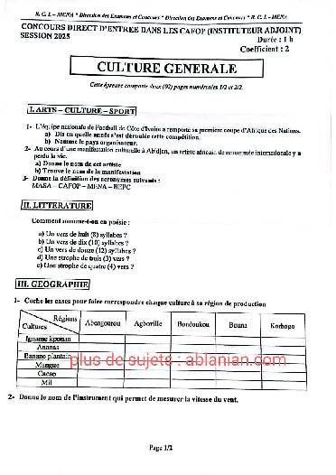 Première page : Sujets CAFOP IA 2025 (toutes les matières de compositions)