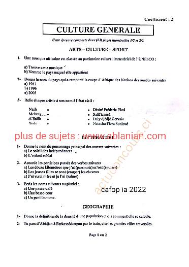Première page : Sujets CAFOP IA 2024 (toutes les matières de compositions)