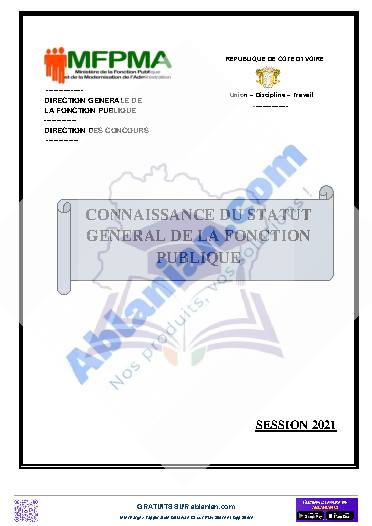 Première page : Cours Statut Général de la Fonction Publique 2021