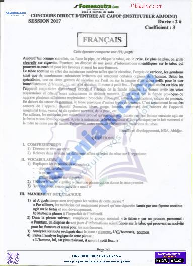 Première page : Anciens sujets CAFOP IO Français et corrections