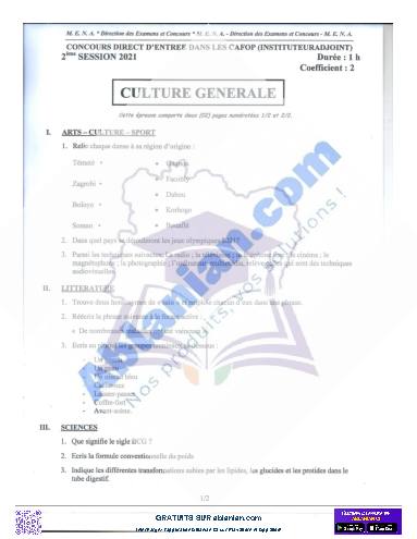 Première page : Anciens sujets CAFOP IA 2021