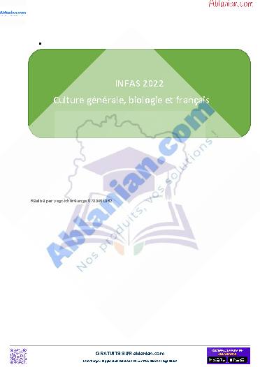 Première page : Anciens sujets INFAS BAC Culture générale, biologie et français 2022