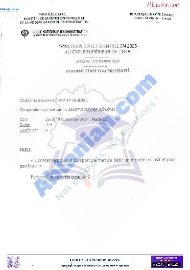 Première page : ENA ancien sujet Cycle Supérieur 2nd tour 2024