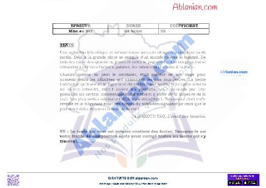 Première page : Sujet concours administratifs mise au net 2022 (pour les concours niveaux CEPE et BEPC)