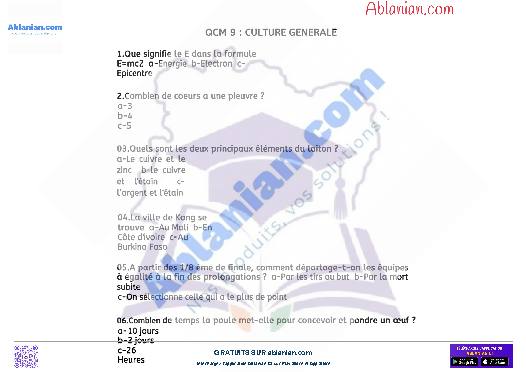 Première page : Sujet concours administratifs Culture Générale 2022 (pour les concours niveaux CEPE, BEPC, BAC et plus) et corrigés
