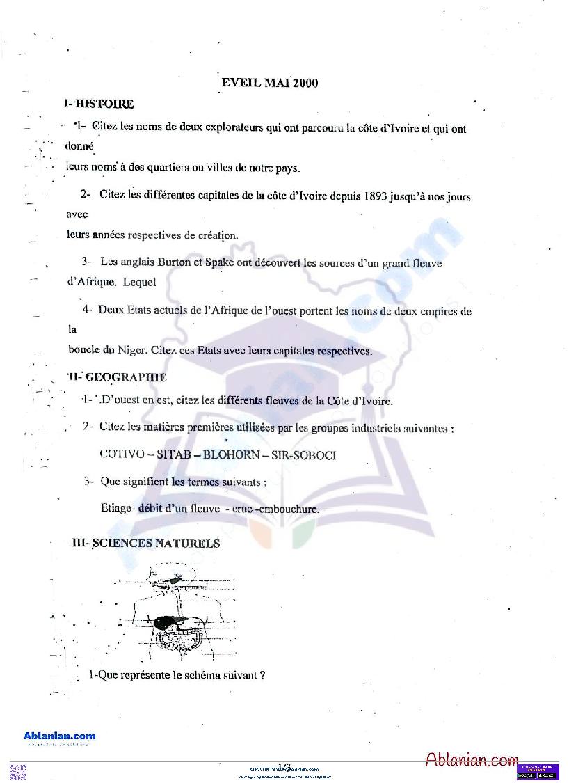 Première page : Anciens Sujets EMPT : EPREUVE D&rsquo;EVEIL AU MILIEU 2000