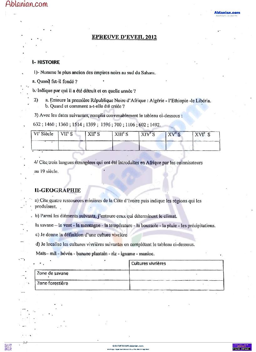 Première page : Anciens Sujets EMPT : EPREUVE D&rsquo;EVEIL AU MILIEU 2012