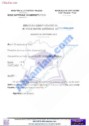 Première page : ENA ancien sujet Cycle MS SUJET DE CONTRACTION DE TEXTE 2019 PDF
