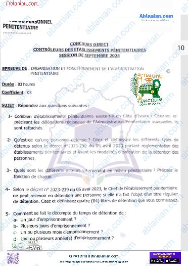 Première page : INFJ Contrôleur des établissements pénitentiaires 2024