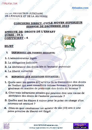 Première page : Ancien Sujet CMS INFJ 2023 droit des enfants PDF