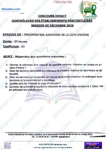 Première page : CMS INFJ 2023 ORGANISATION JUDICIAIRE CONTROLEUR DES ETABLISSEMENTS PENITENTIAIRES PDF