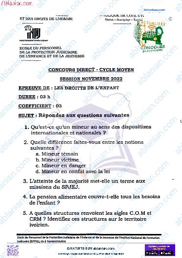 Première page : Ancien Sujet INFJ 2022 CM Les droits de l&rsquo;enfant PDF
