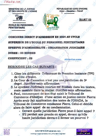 Première page : Ancien Sujet INFJ 2024 ORGANISATION JUDICIAIRE PDF