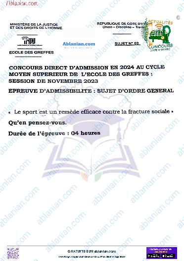 Première page : Ancien Sujet 2023 INFJ SOG CMS école des greffes PDF