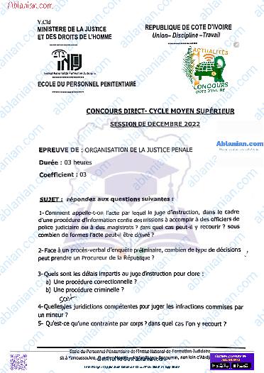 Première page : Ancien Sujet INFJ 2022 CMS organisation de la justice pénale PDF