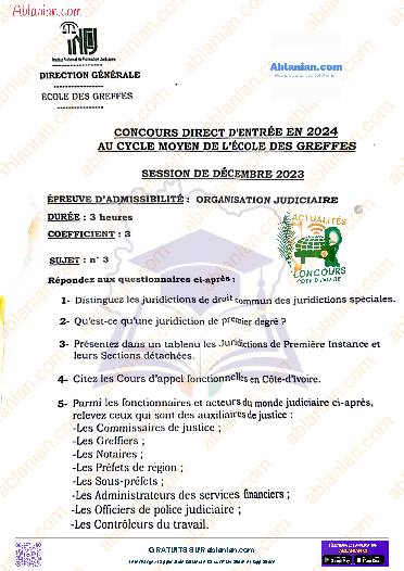 Première page : Ancien Sujet INFJ 2023 GREFFES ET PARQUETS ORGANISATION JUDICIAIRE PDF