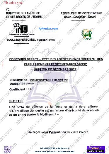 Première page : Ancien Sujet BEPC INFJ COMPOSITION FRANCAISE 2022 PDF