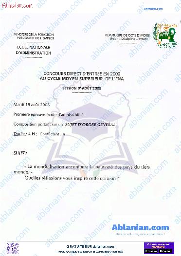 Première page : SOG Cycle moyen supérieur ENA 2009