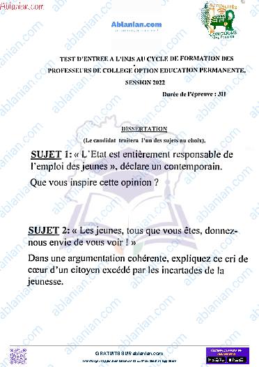 Première page : Ancien Sujet INJS 2022 dissertation