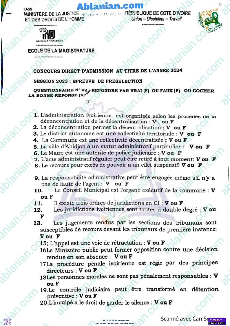 Première page : Ancien Sujet INFJ Magistrature présélection 2023