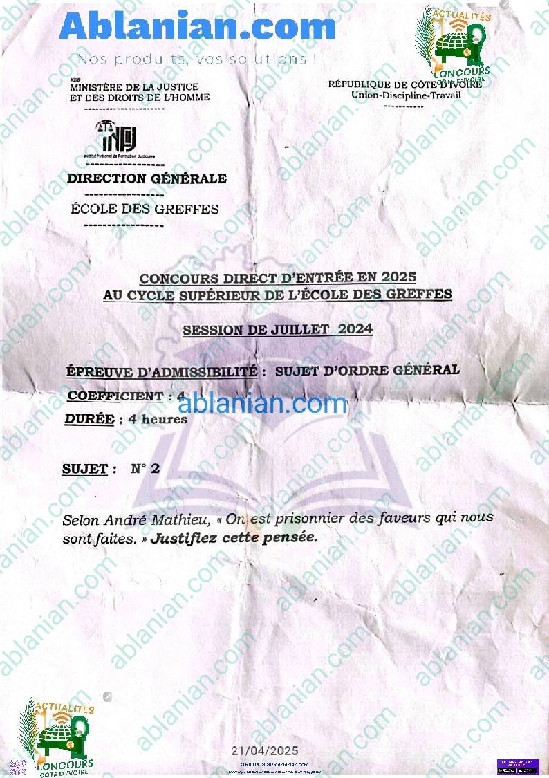 Première page : Ancien Sujet 2024 INFJ SOG CS des greffes PDF