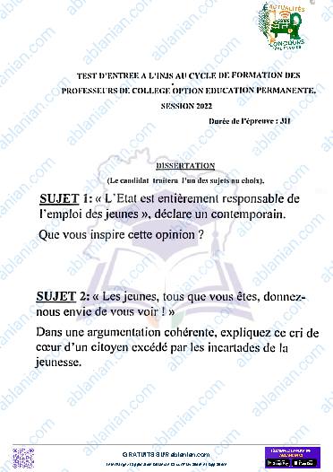 Première page : Ancien Sujet INJS 2023 dissertation