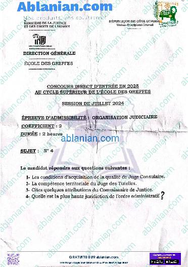 Première page : Ancien Sujet 2024 INFJ CS GREFFES organisation judiciaire PDF