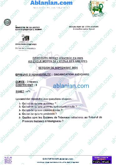 Première page : Ancien Sujet CM INFJ GREFFES organisation judiciaire 2024 PDF