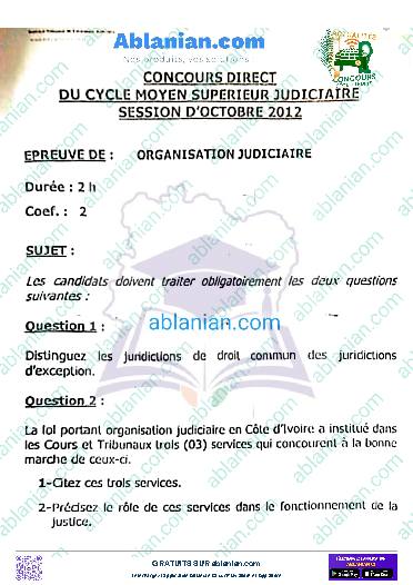 Première page : Ancien Sujet CMS INFJ ORGANISATION JUDICIAIRE 2012 PDF