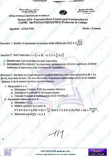 Première page : ENS 2024 PROF COLLÈGE MATH ANALYSE PDF