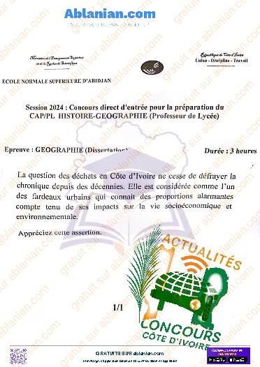 Première page : ENS 2024 PROF LYCEE GÉOGRAPHIE DISSERTATION PDF