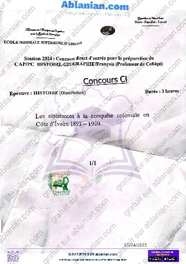 Première page : ENS 2024 PROF COLLEGE HISTOIRE DISSERTATION PDF