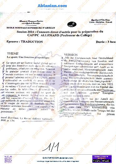 Première page : ENS 2024 allemand traduction PDF